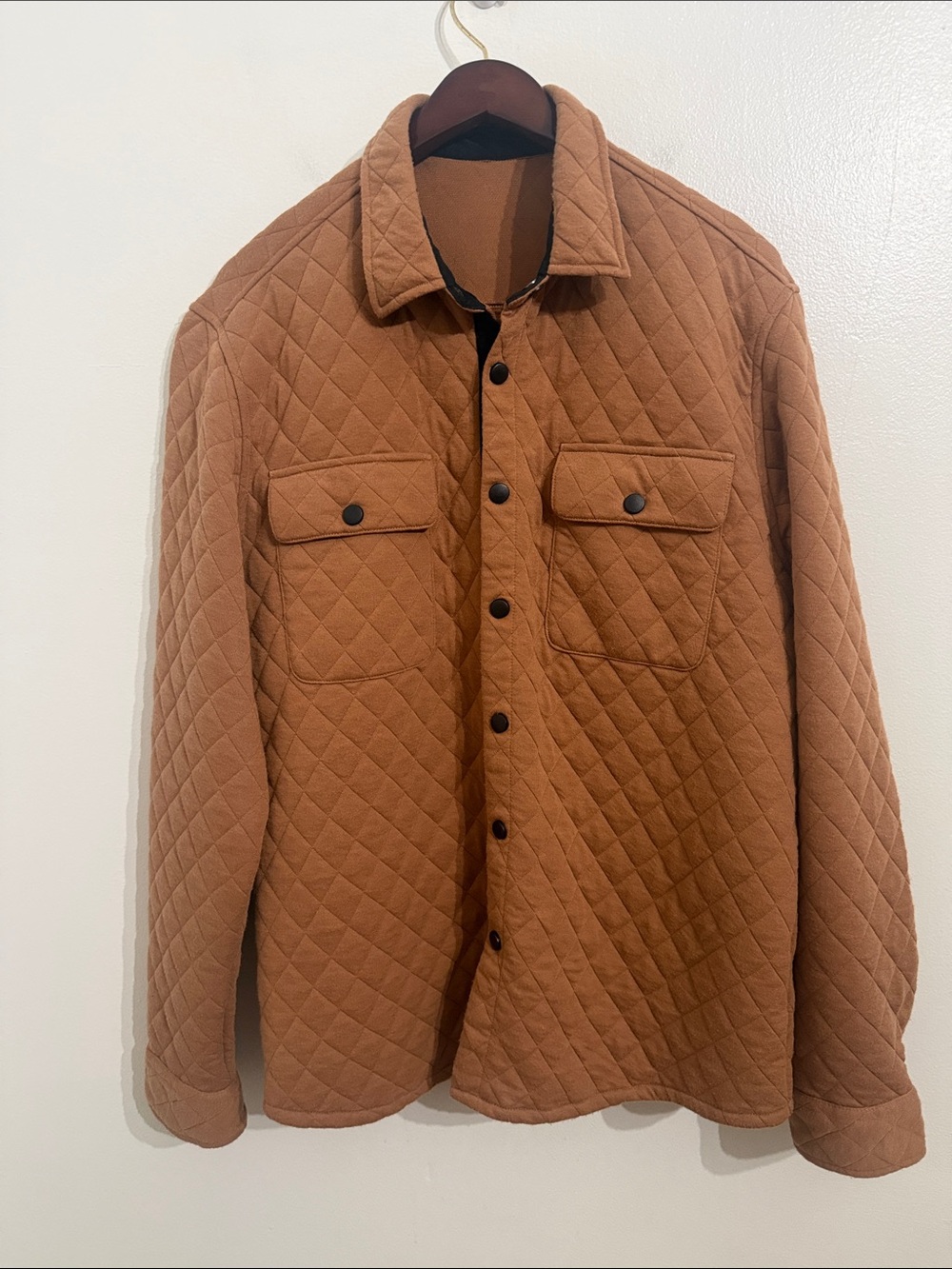 Quilted Men's Shirt Jackets Large Long Sleeve Snap Button